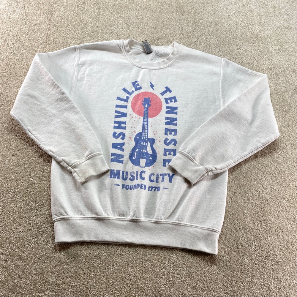 Gildan Sweatshirt Mens Small White Nashville Tennessee Music‎ City Pullover